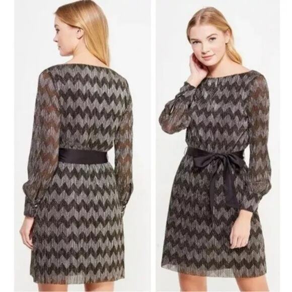 Banana Republic Chevron Boatneck Lurex Dress Black Gold Size 8 Holiday Party - Picture 1 of 11